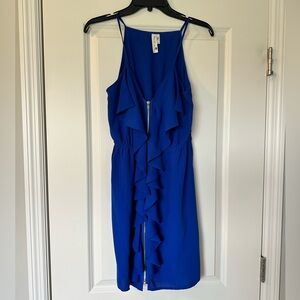 Blue ruffle dress with zipper down the front
